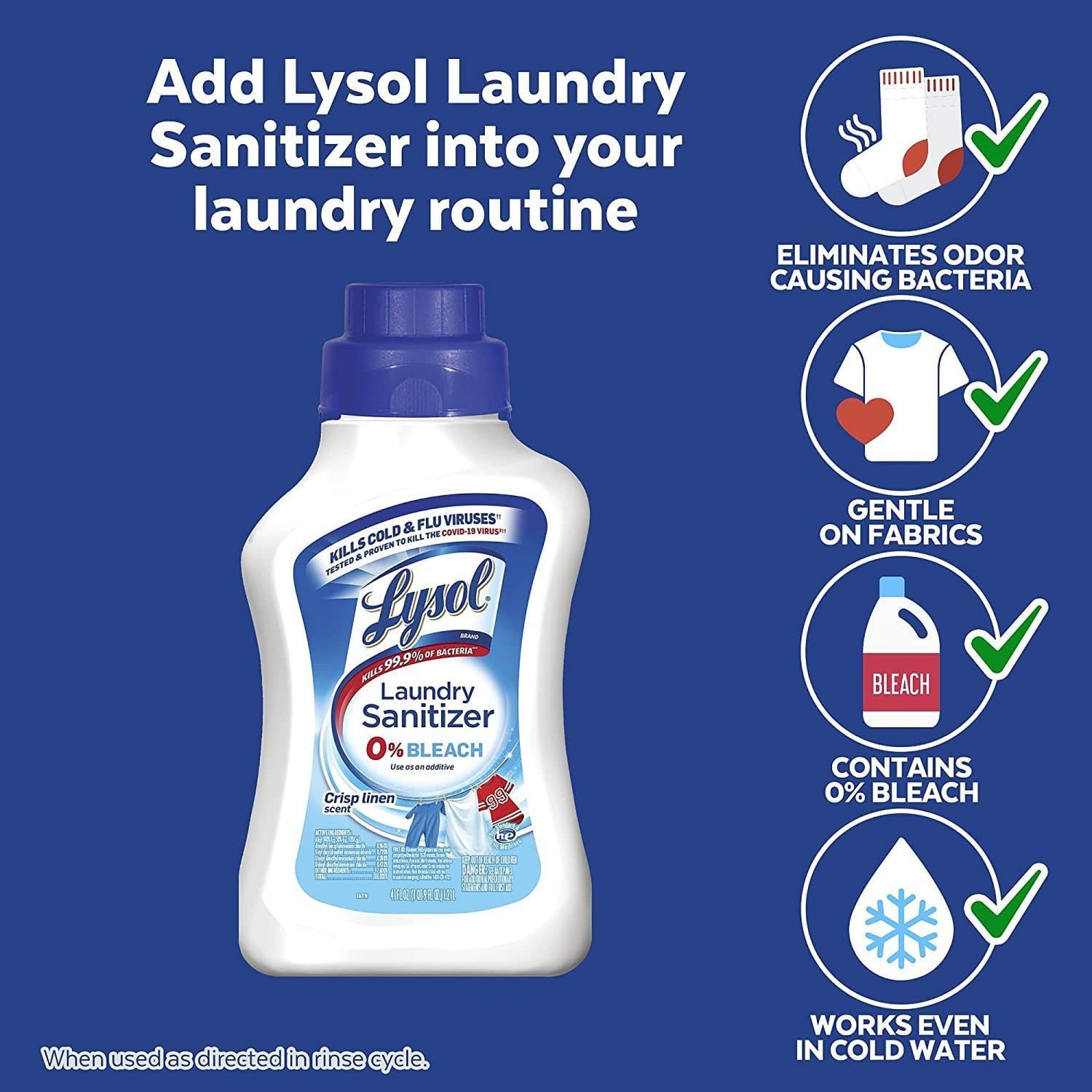 Lysol Laundry Sanitizer, Crisp Linen Scent, 90 Fl Oz, Blue - Image 6