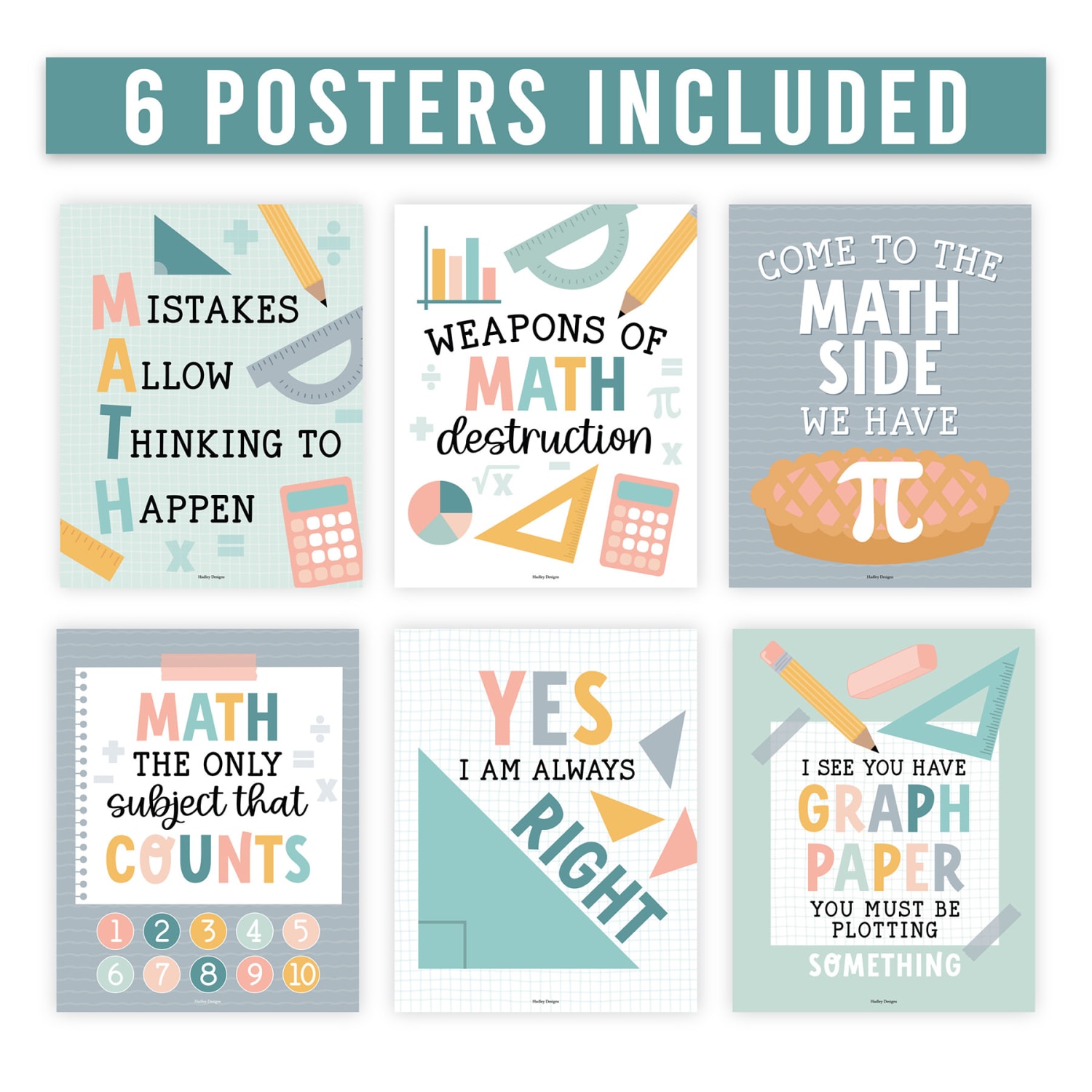 Hadley Designs Posters, Boho Math Bulletin Board Classroom Decor, Set Of 6 - Image 3
