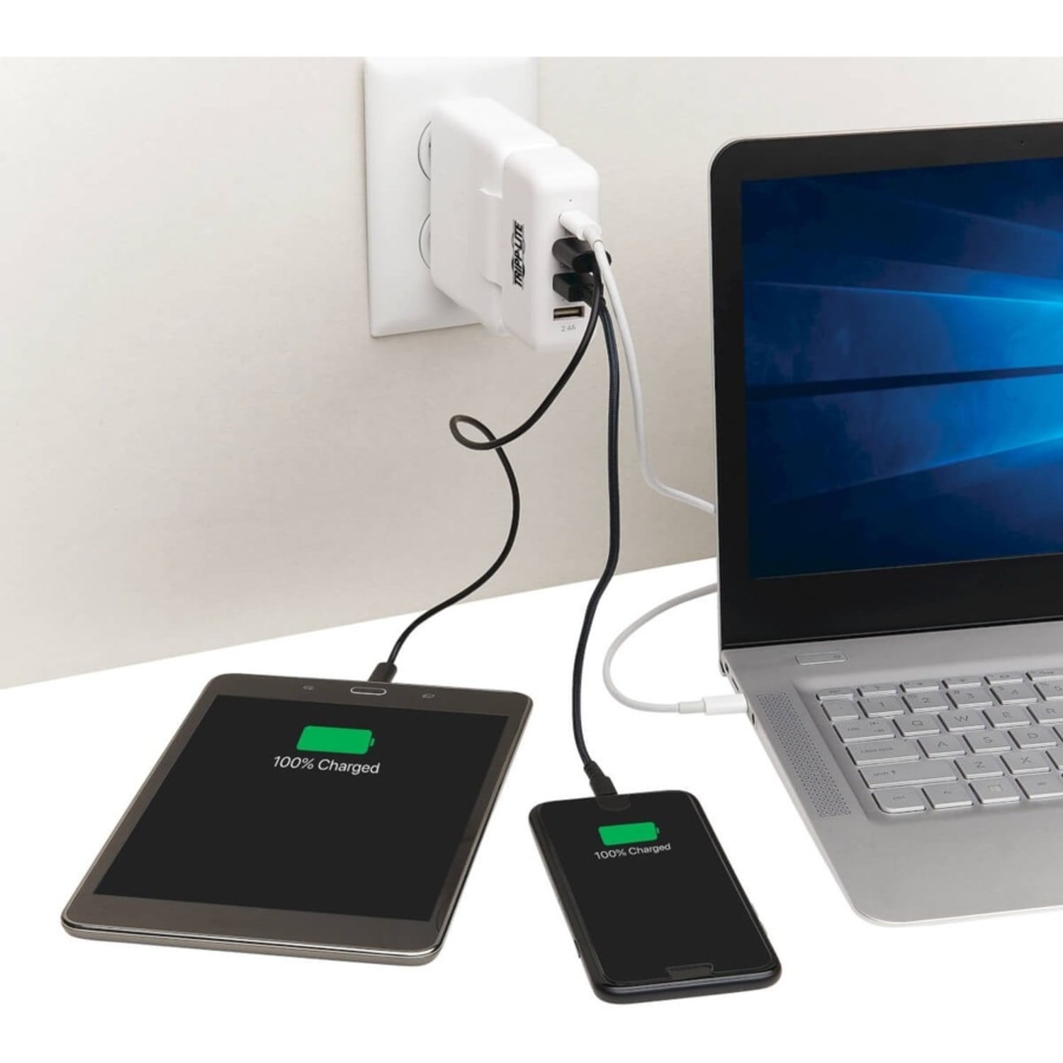 Eaton Tripp Lite Series Portable Power Expansion Hub for Apple USB-C Power Adapter - 4 Ports (3 USB-A, 1 USB-C 45W) - Power adapter - 45 Watt - 2.4 A - PD 3.0, QC 3.0 - 4 output connectors (USB Type A, 2 x USB, 24 pin USB-C) - white - Image 4