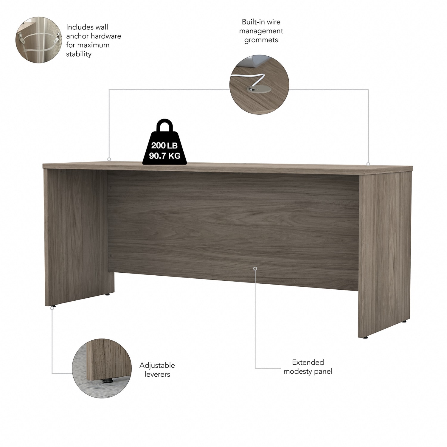 Bush Business Furniture Studio C 72inW Credenza Computer Desk, Modern Hickory, Standard Delivery - Image 4