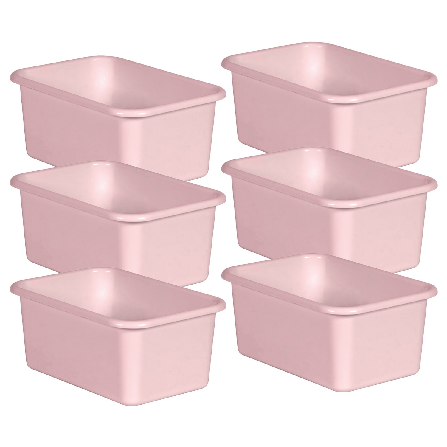 Teacher Created Resources Small Plastic Storage Bins, 5inH x 11-3/8inW x 7-3/4inD, Blush Pink, Pack Of 6 Bins