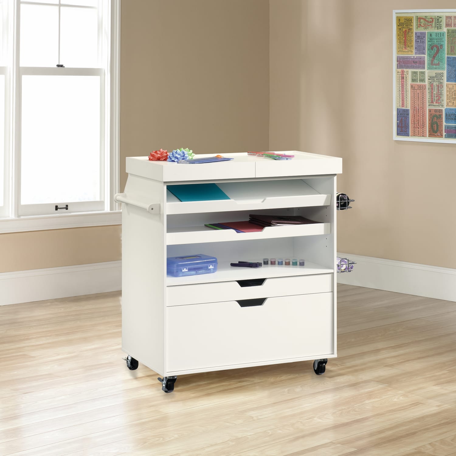 Sauder Craft Pro Mobile Craft Cart, 36inH x 37 1/4inW x 19 1/2inD, Soft White - Image 5