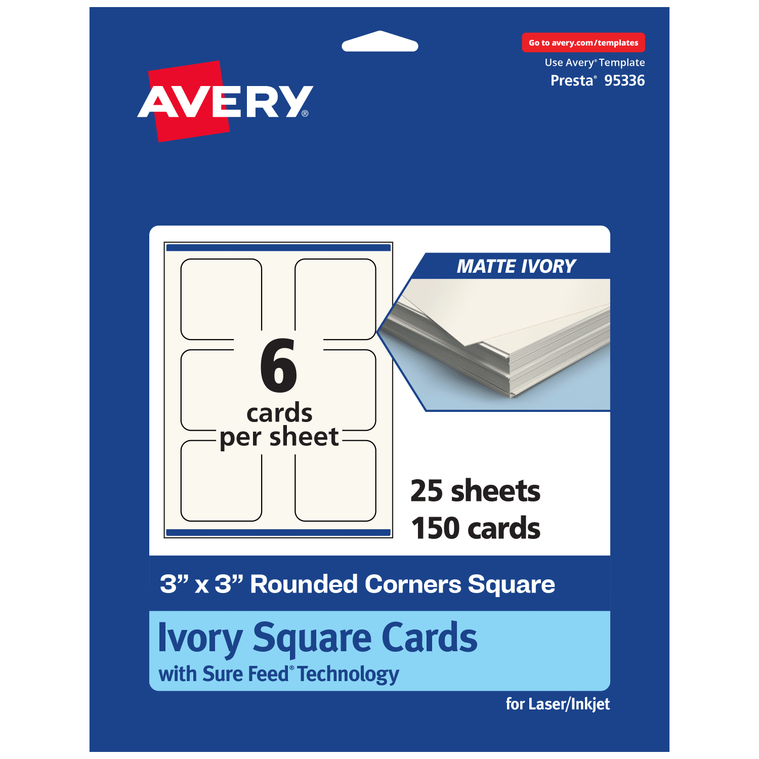 Avery Printable Note Cards With Sure Feed Technology, 3in x 3in Square Rounded Corners, Matte Ivory, Pack Of 150 - Image 3