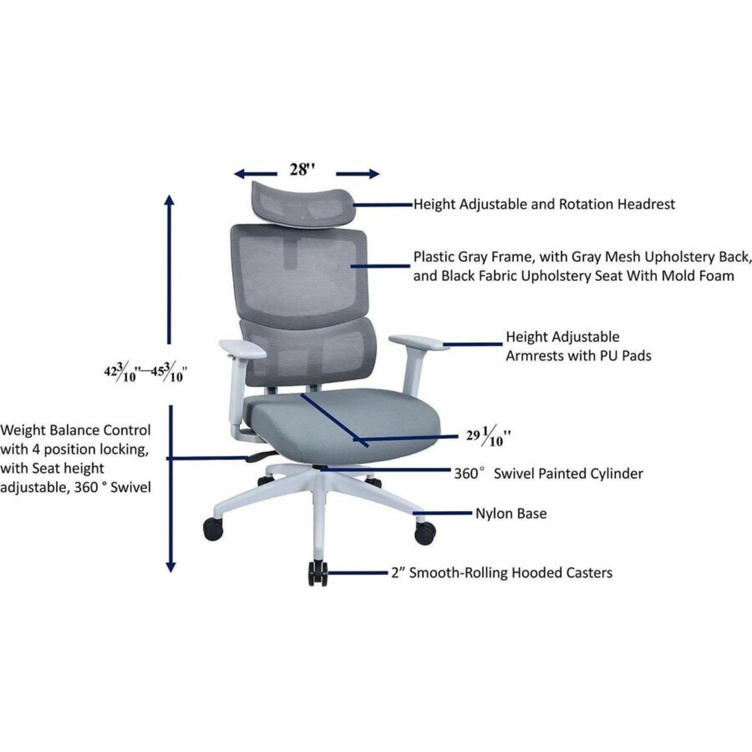 Lorell Ripley High Mesh-Back Chair with Articulating Lumbar Support - High Back - Gray - Fabric, Mesh - 1 Each - Image 11