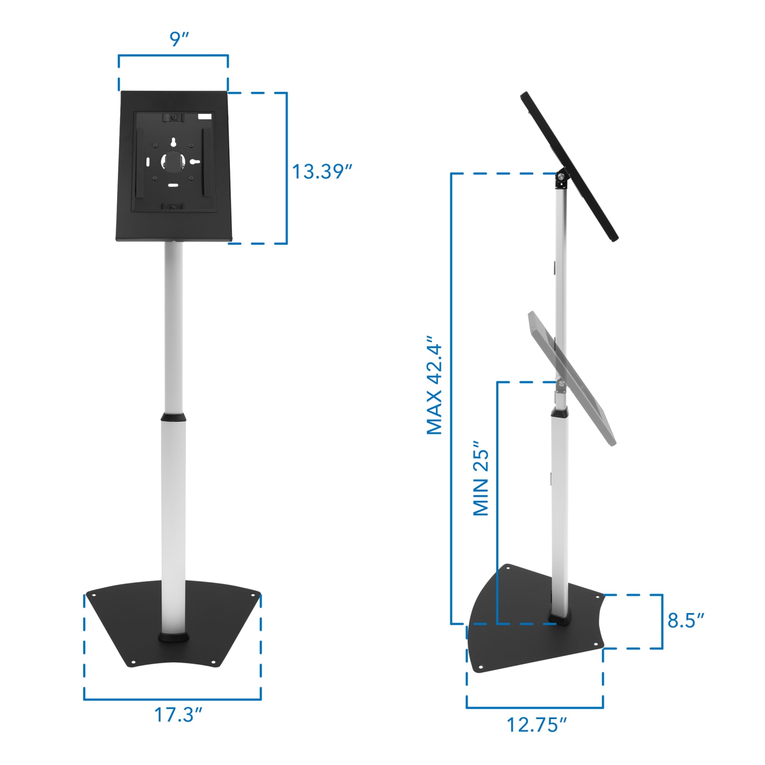Mount-It! Anti-Theft Tablet Height Adjustable Floor Stand, 3inH x 14-1/2inW x 29-1/4inD, Black/Silver - Image 4