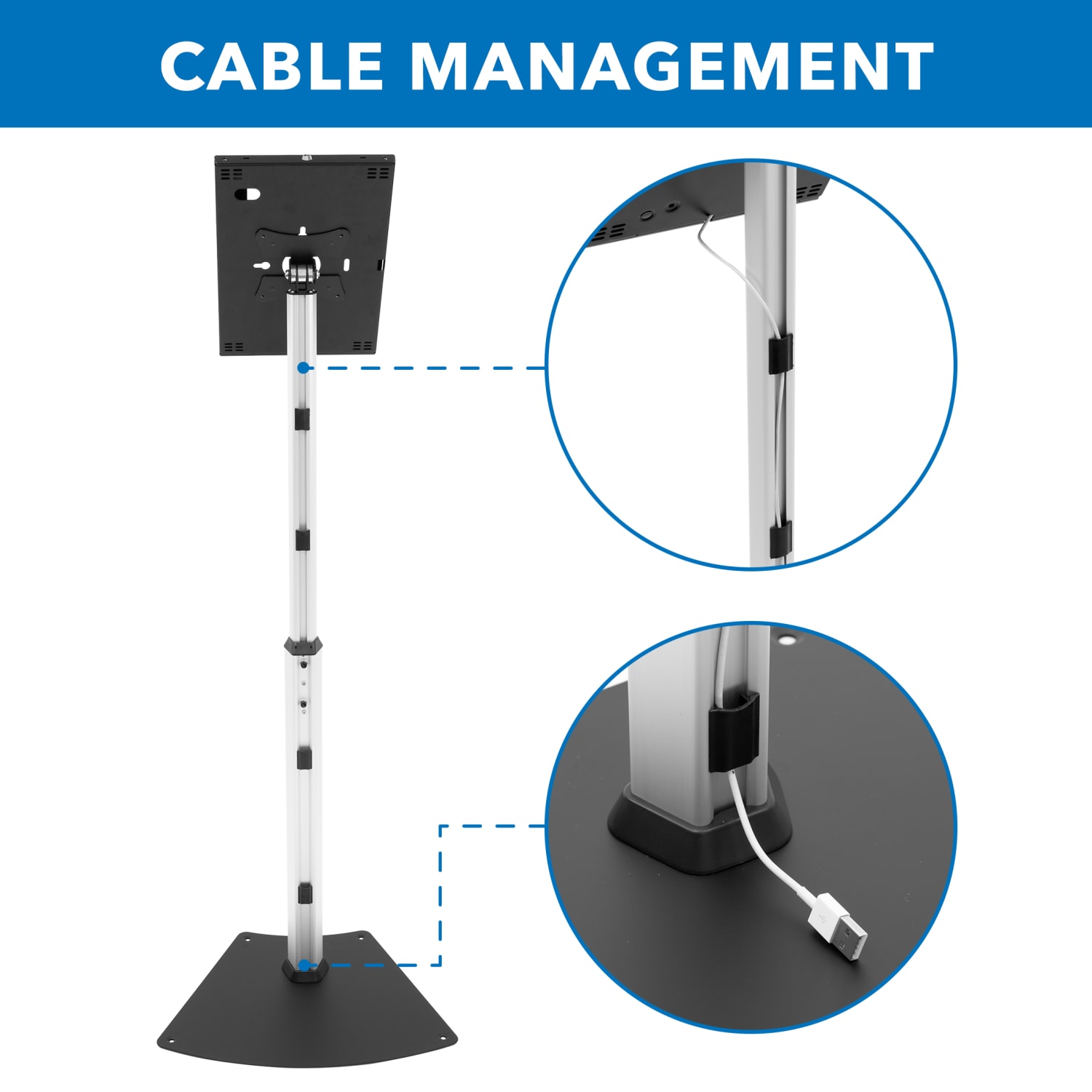 Mount-It! Anti-Theft Tablet Height Adjustable Floor Stand, 3inH x 14-1/2inW x 29-1/4inD, Black/Silver - Image 5