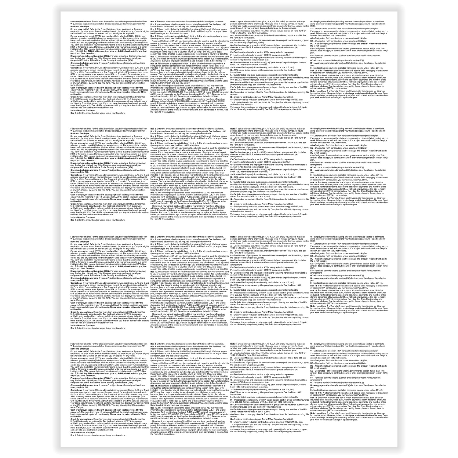 ComplyRight W-2 Tax Forms, Blank Face With Backer Instructions, 4-Up (Horizontal Format), Laser, 8-1/2in x 11in, Pack Of 25 Forms - Image 3