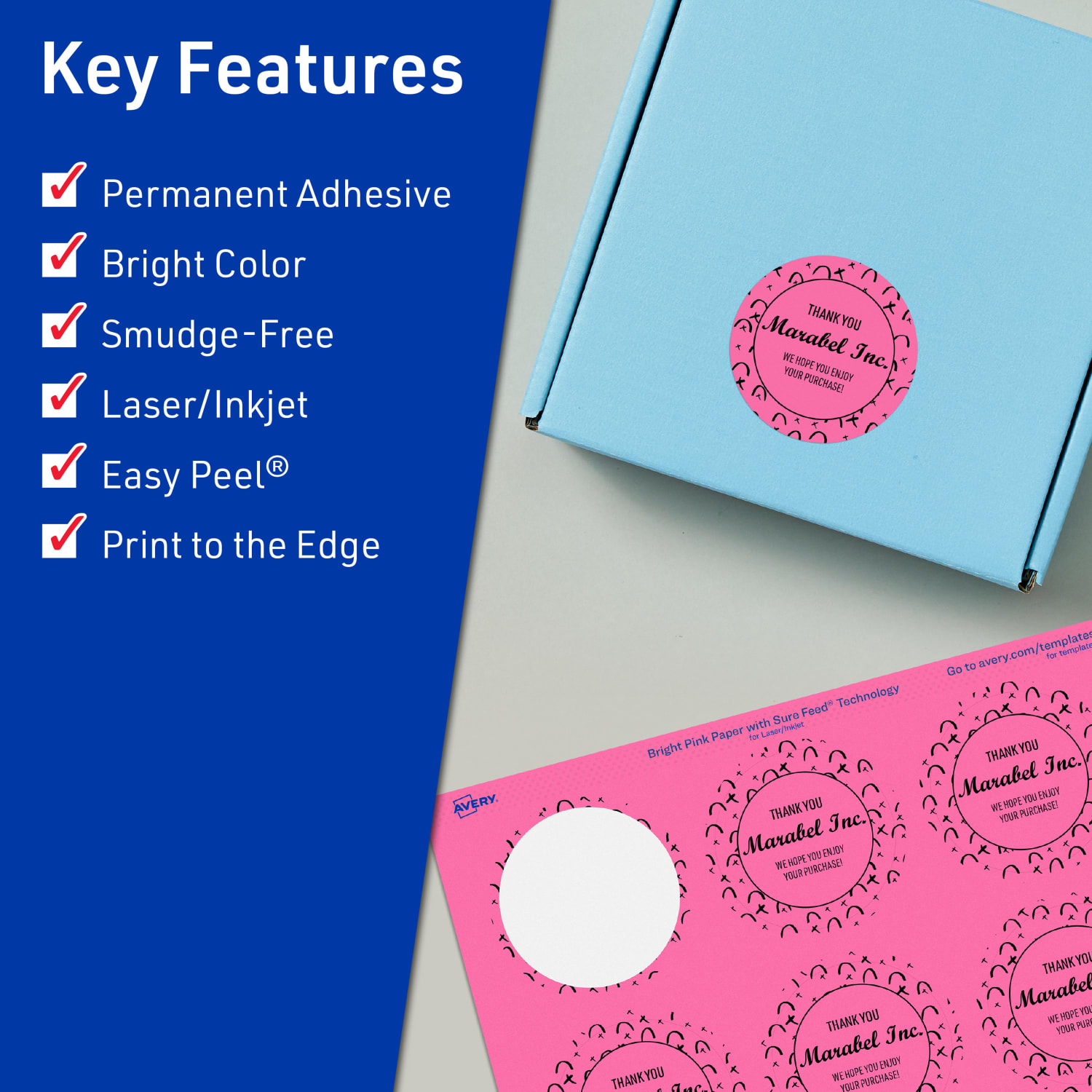Avery Print-To-The-Edge Labels With Sure Feed Technology And Easy Peel Label Feature, 94509-BPP10, Round, 1-3/4in, Matte Bright Pink, Pack of 200 - Image 3