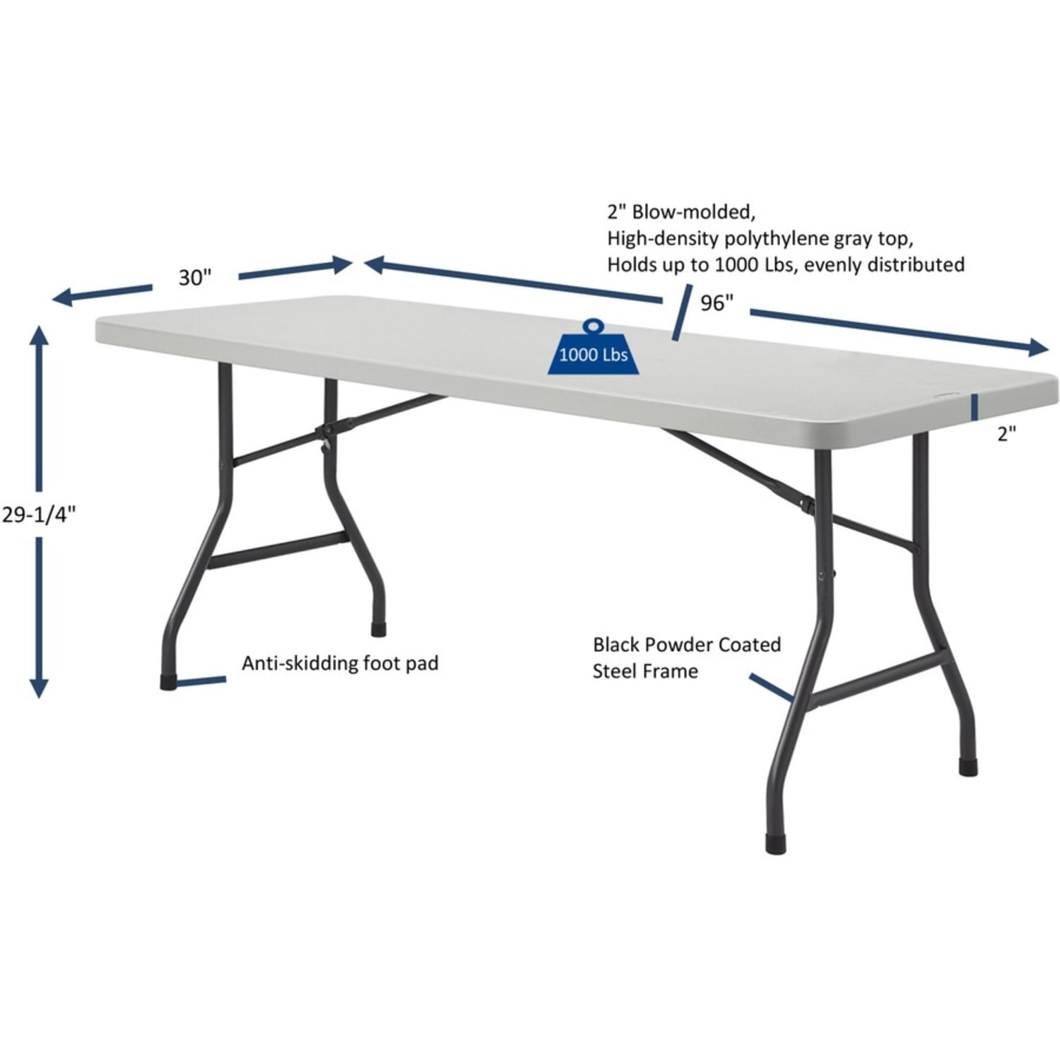Lorell Ultra-Lite Economy Folding Table, 29-3/10inH x 72inW x 30inD, Gray - Image 6