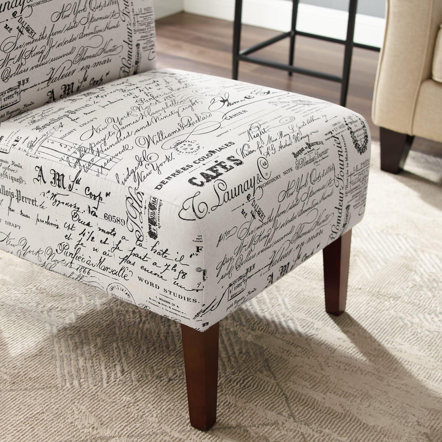 Linon Roxy Script Accent Chair Dark Walnut PopularChairscom Linon Roxy Script Accent Chair Dark Walnut PopularChairscom