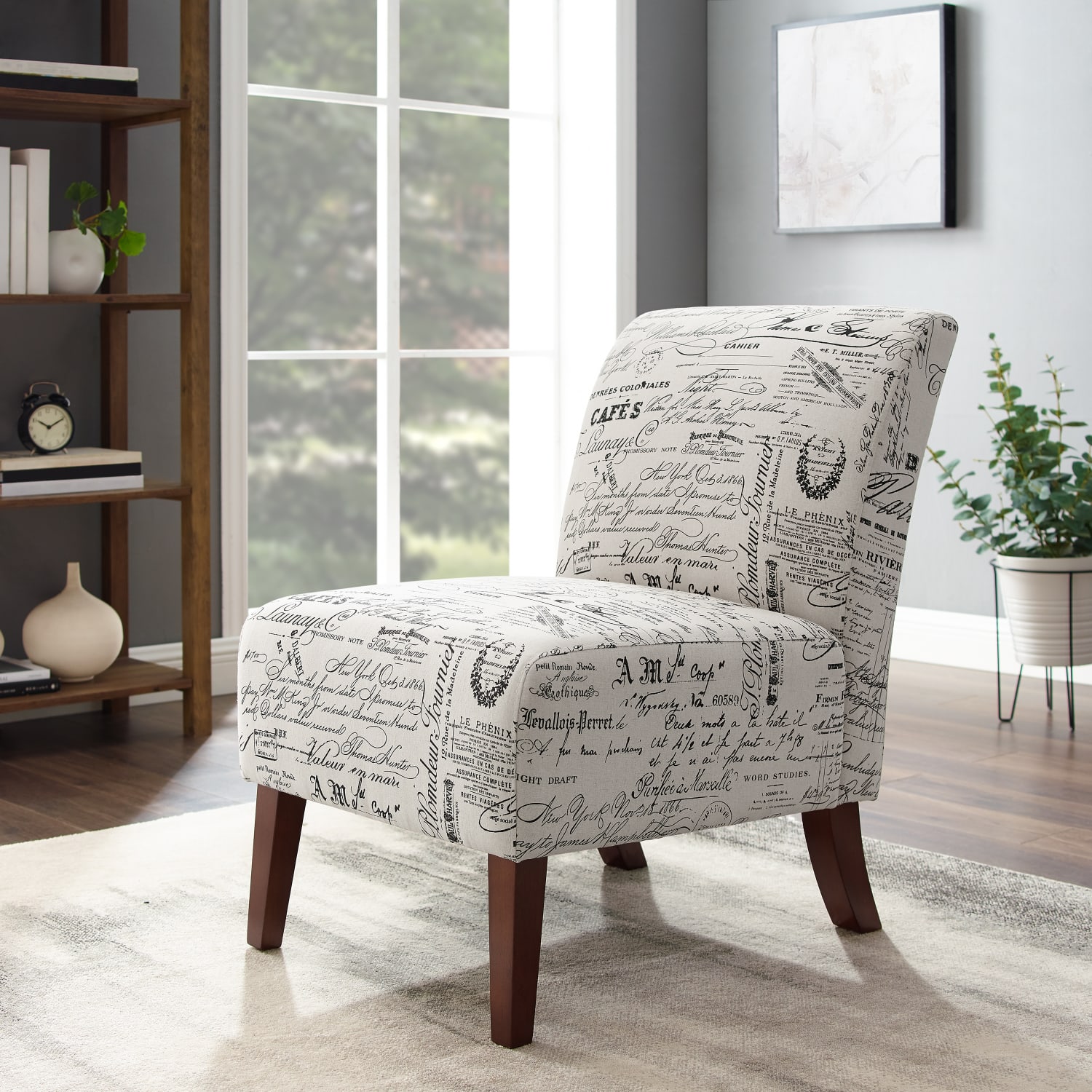 Linon Roxy Script Accent Chair Dark Walnut PopularChairscom Linon Roxy Script Accent Chair Dark Walnut PopularChairscom