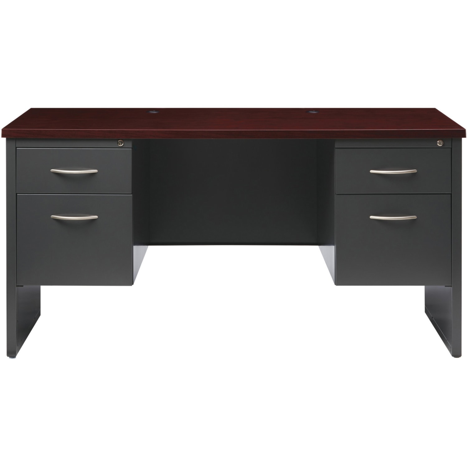 WorkPro Modular 60inW x 24inD Double-Pedestal Computer Desk, Charcoal/Mahogany - Image 4