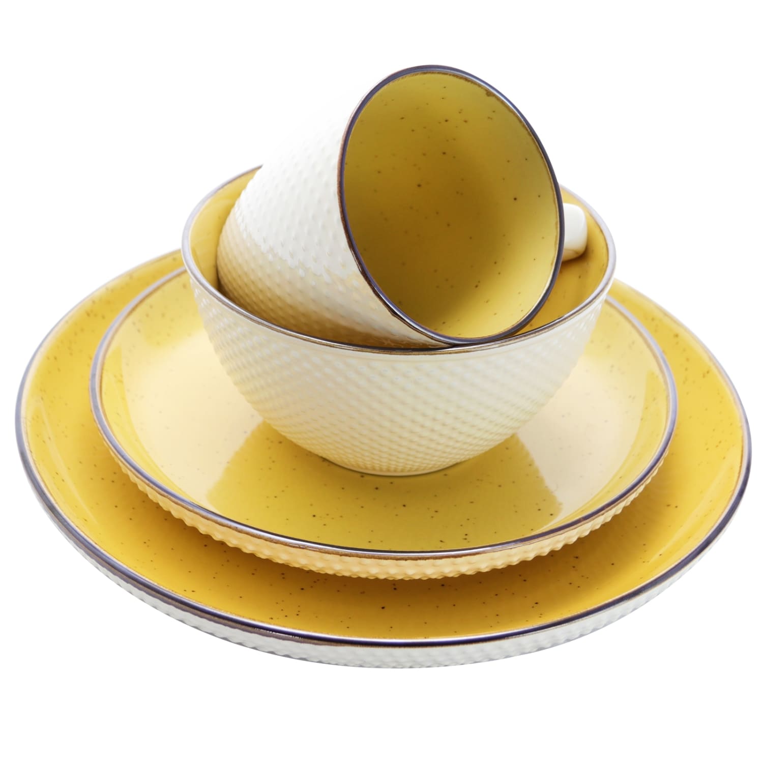 Elama 16-Piece Stoneware Dinnerware Set, Mellow Yellow - Image 5