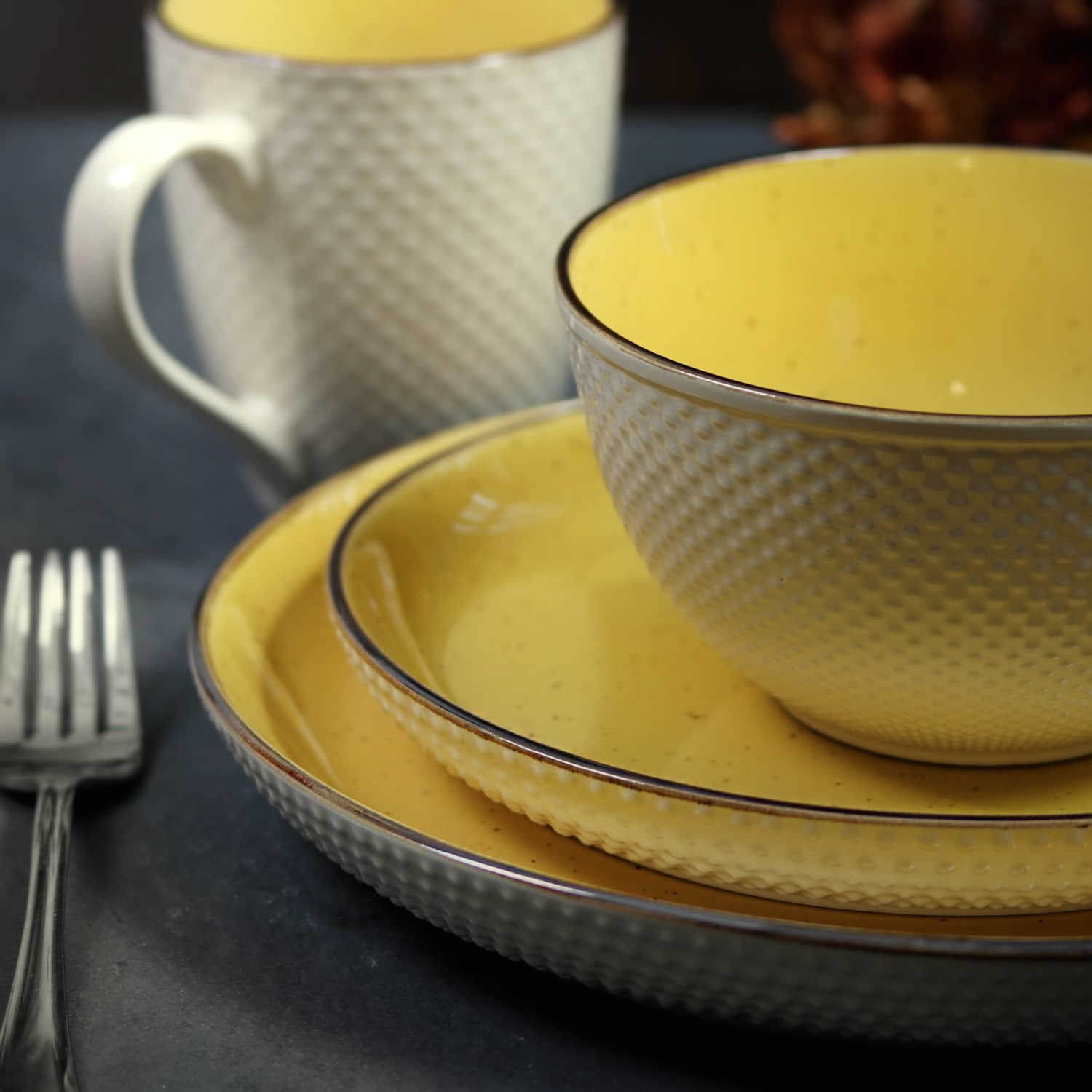 Elama 16-Piece Stoneware Dinnerware Set, Mellow Yellow - Image 6