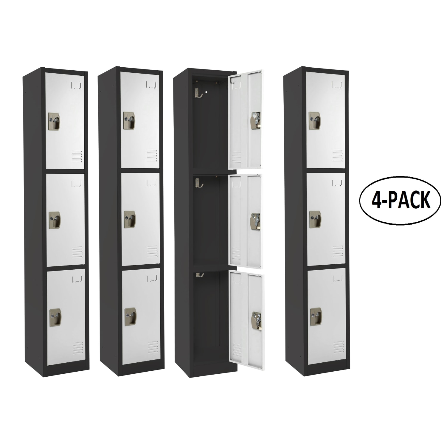 Alpine Large 3-Tier Steel Lockers, 72inH x 12inW x 12inD, Black/White, Pack Of 4 Lockers - Image 3