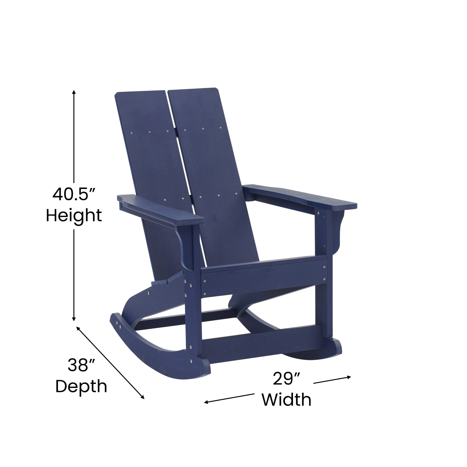 Flash Furniture Finn Modern Commercial Grade All-Weather 2-Slat Poly Resin Wood Rocking Adirondack Chair, Navy - Image 6