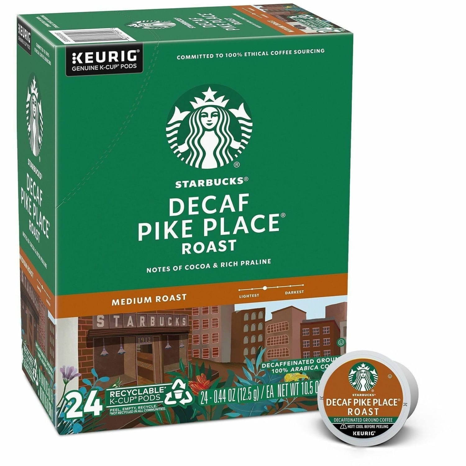 Starbucks Pike Place Single-Serve Coffee K-Cup, Decaffeinated, Carton Of 24