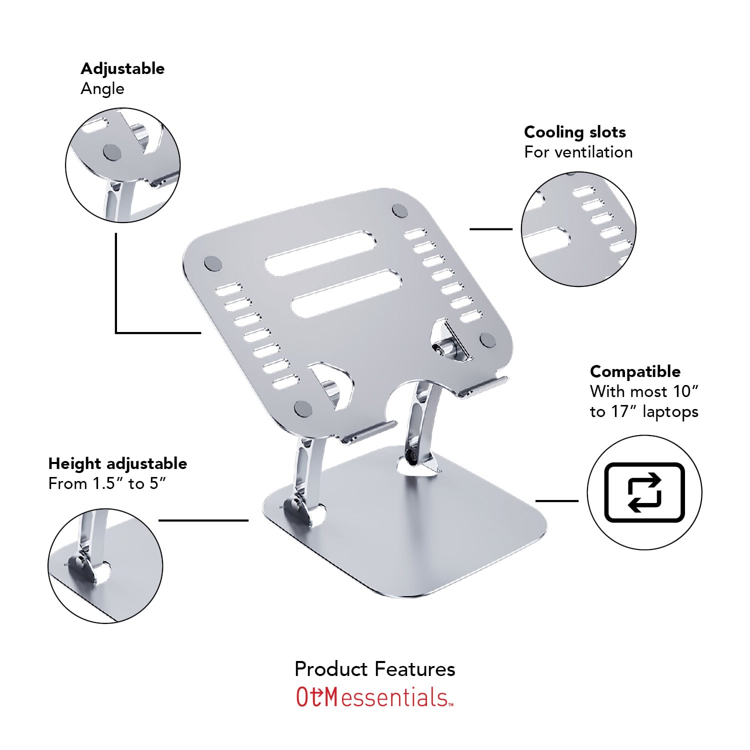 OTM Essentials Adjustable Laptop Stand, 10-5/8inH x 9inW x 9inD, Silver - Image 4