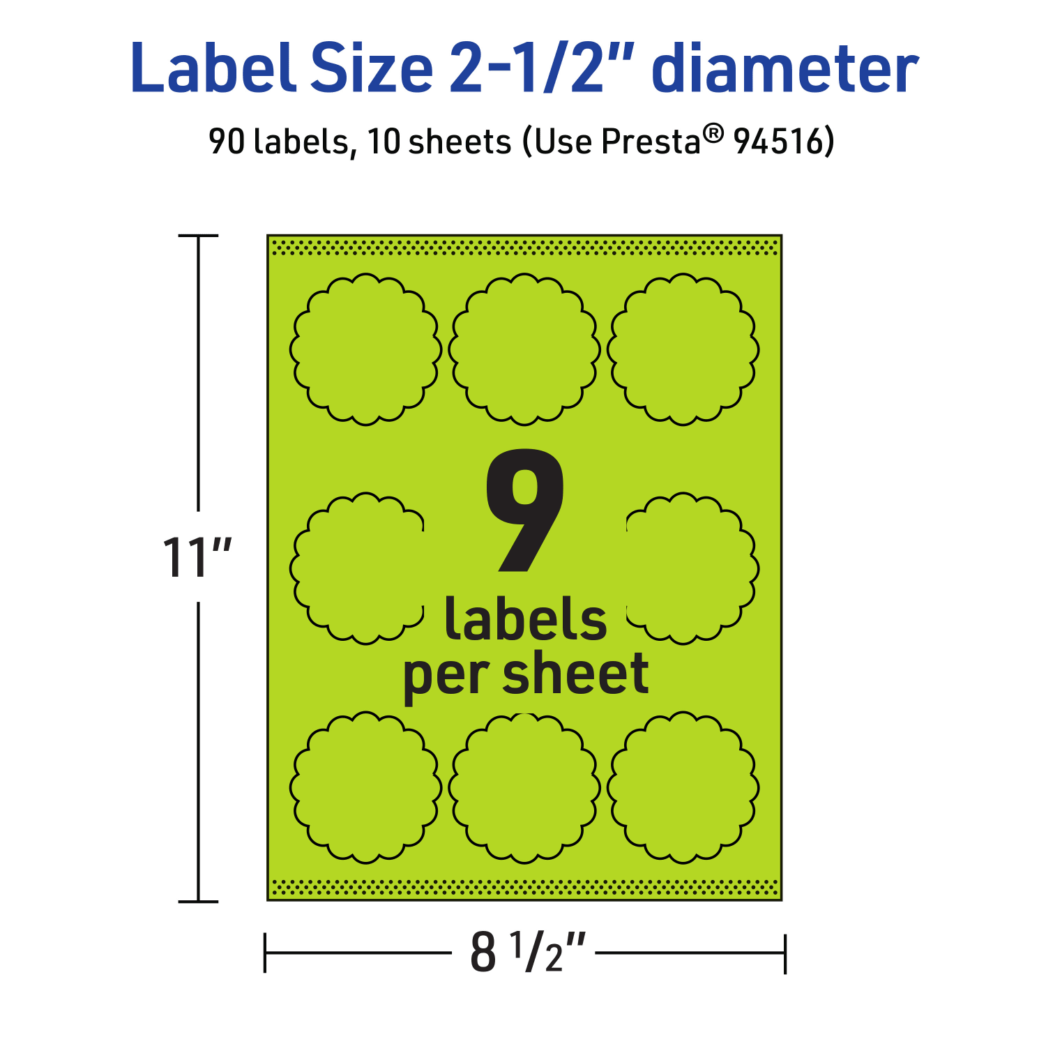 Avery Print-To-The-Edge Labels With Sure Feed Technology, 94516-BGP10, Round Scalloped, 2-1/2in, Matte Bright Green, Pack of 90 - Image 6
