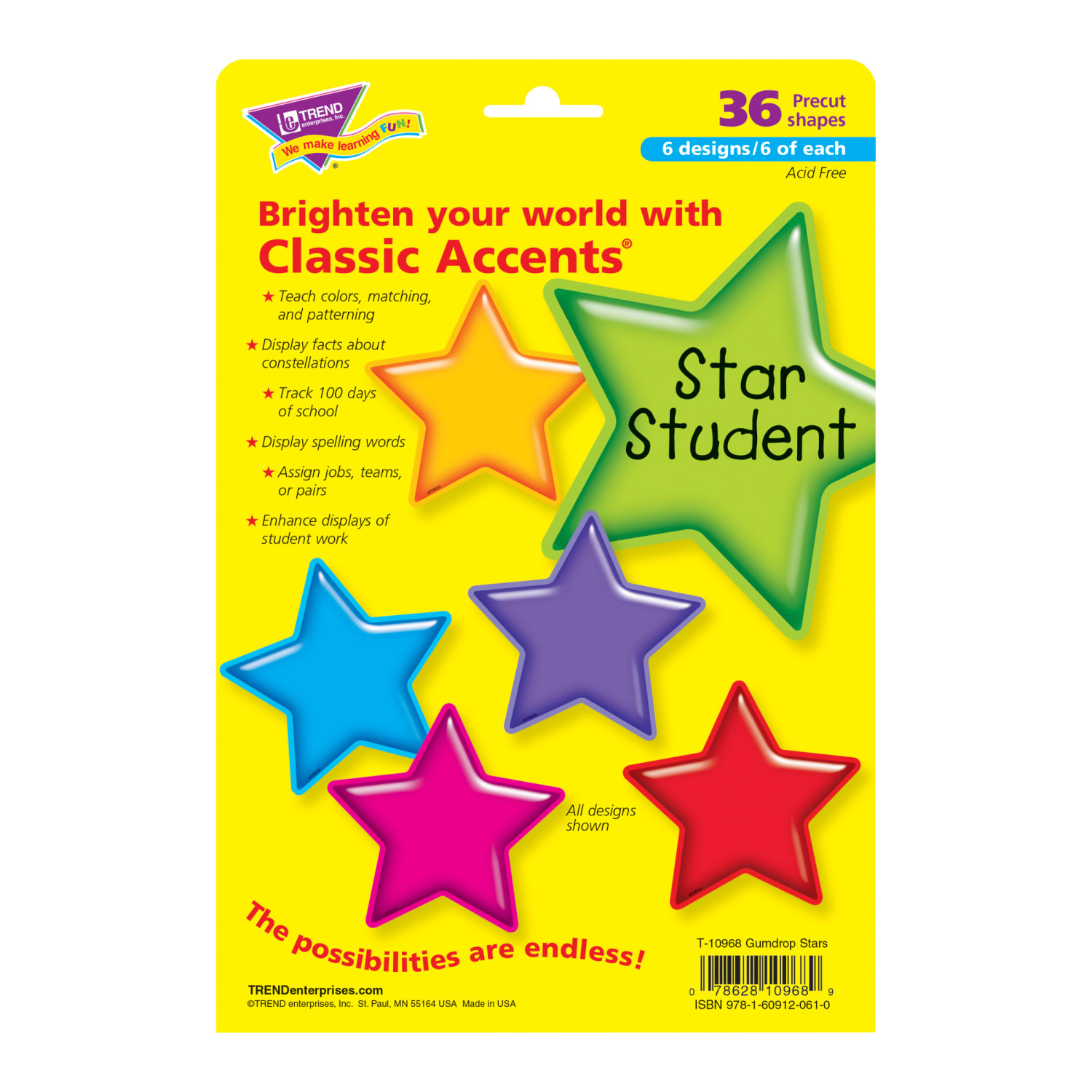 TREND Classic Accents, Gumdrop Stars, 36 Accents Per Pack, Set Of 3 Packs - Image 4