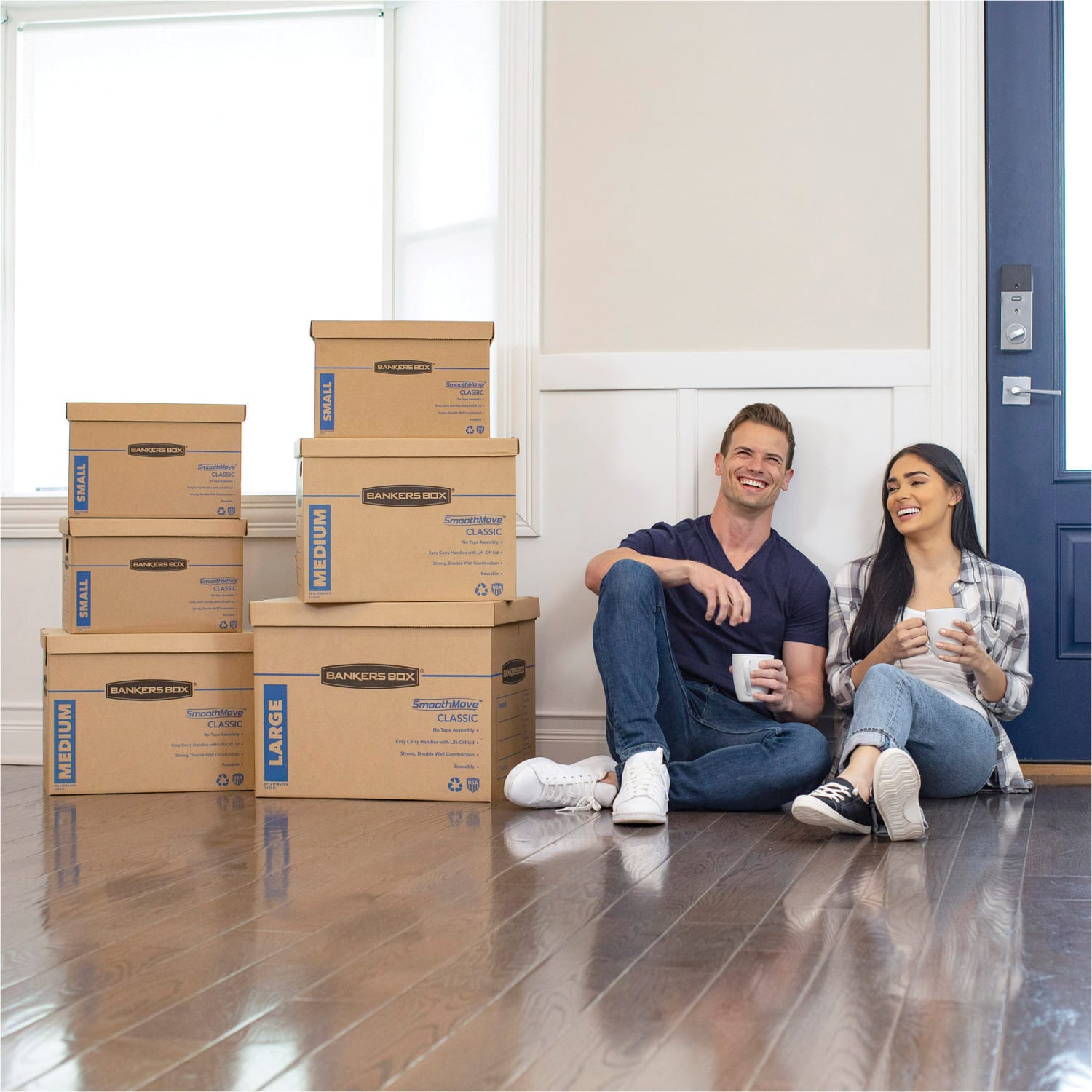Bankers Box SmoothMove Prime Lift-Off Lid Moving Boxes, Small, 24in x 12in x 10in, Kraft/Blue, Pack Of 8 - Image 3