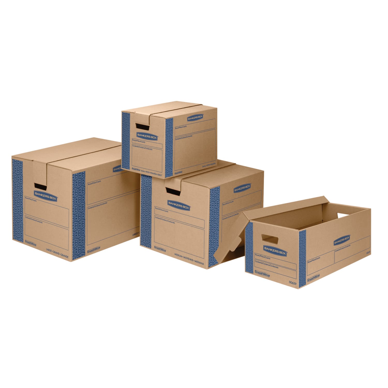 Bankers Box SmoothMove Prime Lift-Off Lid Moving Boxes, Small, 24in x 12in x 10in, Kraft/Blue, Pack Of 8 - Image 4