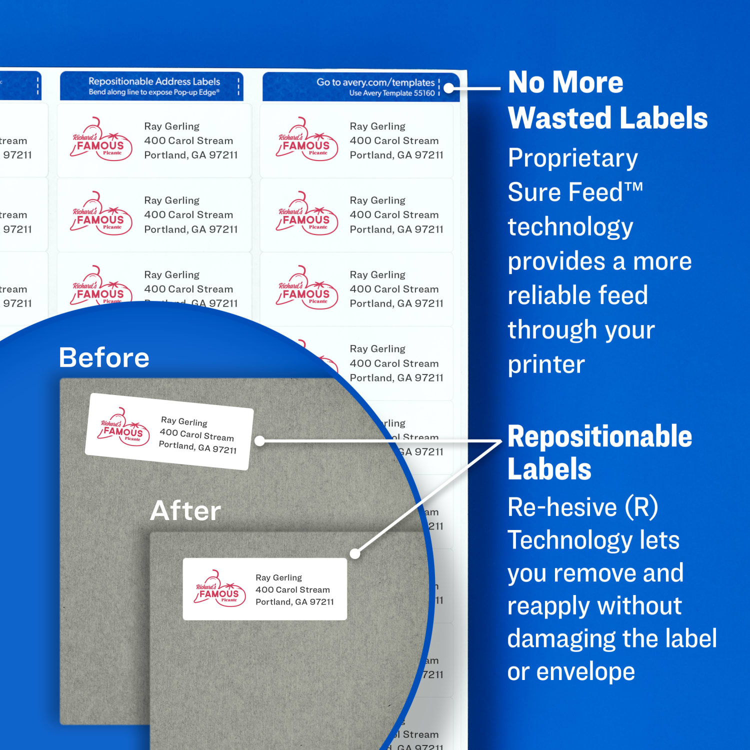 Avery Repositionable Shipping Labels With Sure Feed Technology, 58163, Rectangle, 2in x 4in, White, Pack Of 250 - Image 3