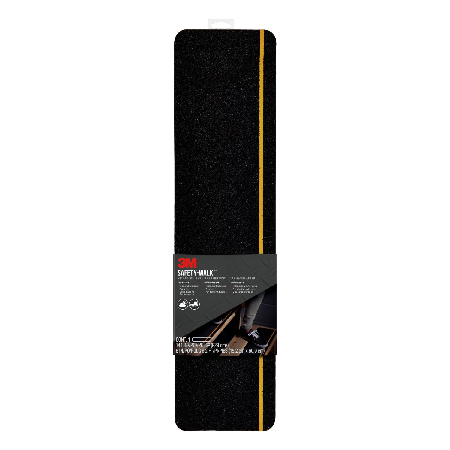 3M Safety-Walk Slip Resistant Reflective Tread, 600BY-T6X24, 6in x 2', Black