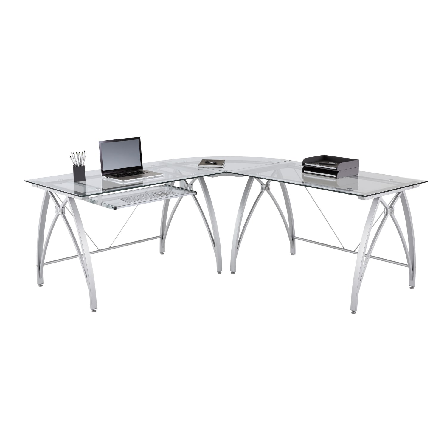Realspace Vista Glass 76inW L-Shape Corner Desk, Silver - Image 3