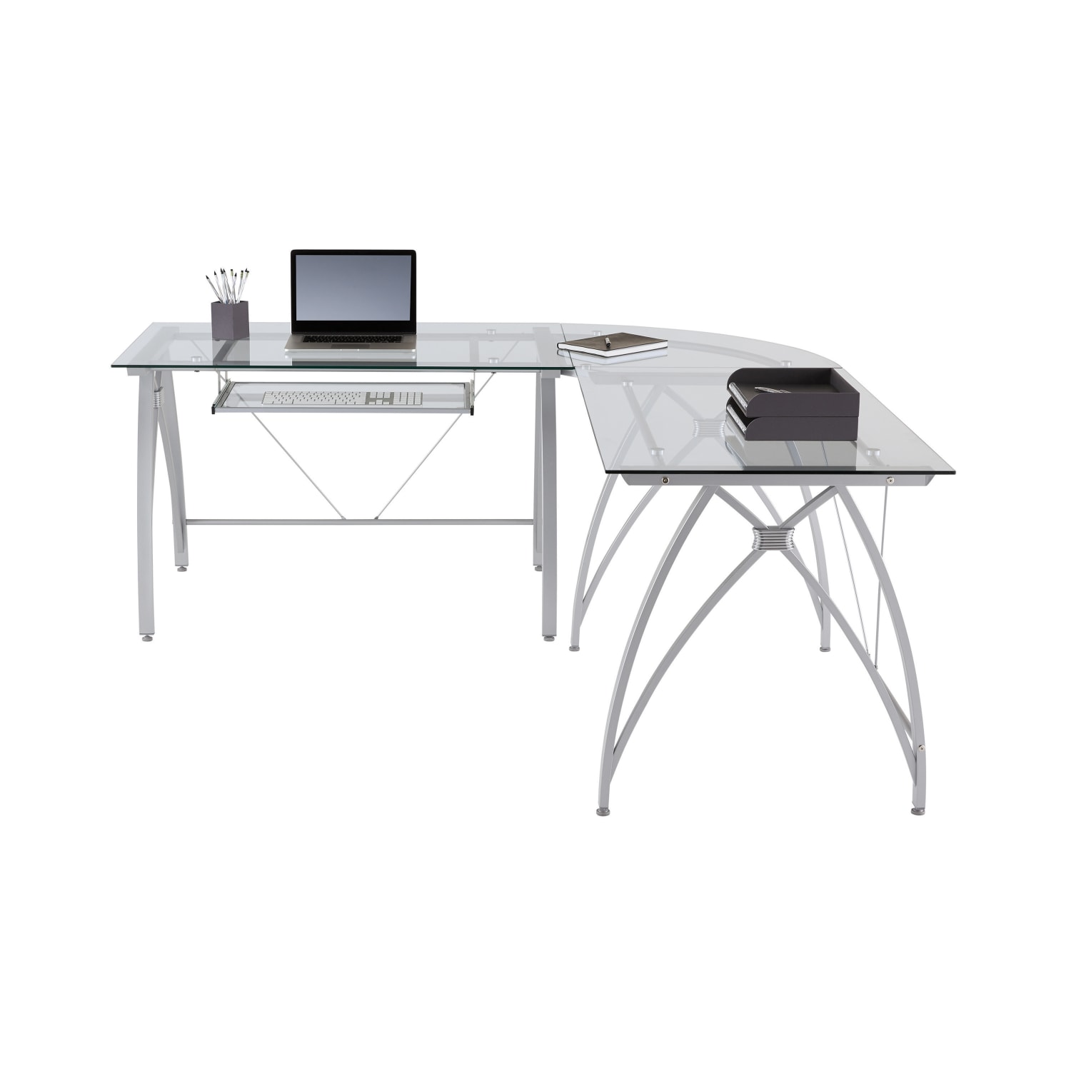Realspace® Vista Glass 76"W L-Shape Corner Desk, Silver - Image 4