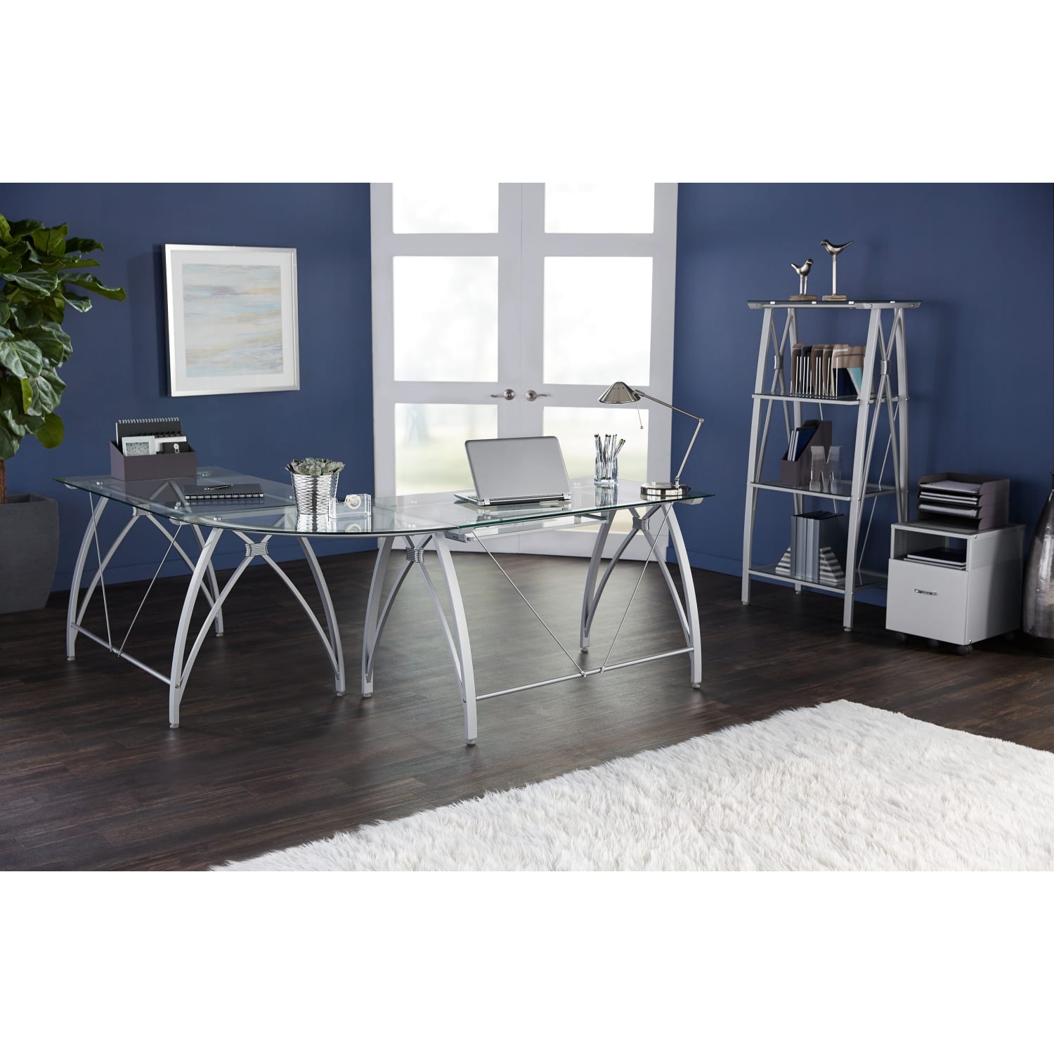 Realspace® Vista Glass 76"W L-Shape Corner Desk, Silver - Image 7