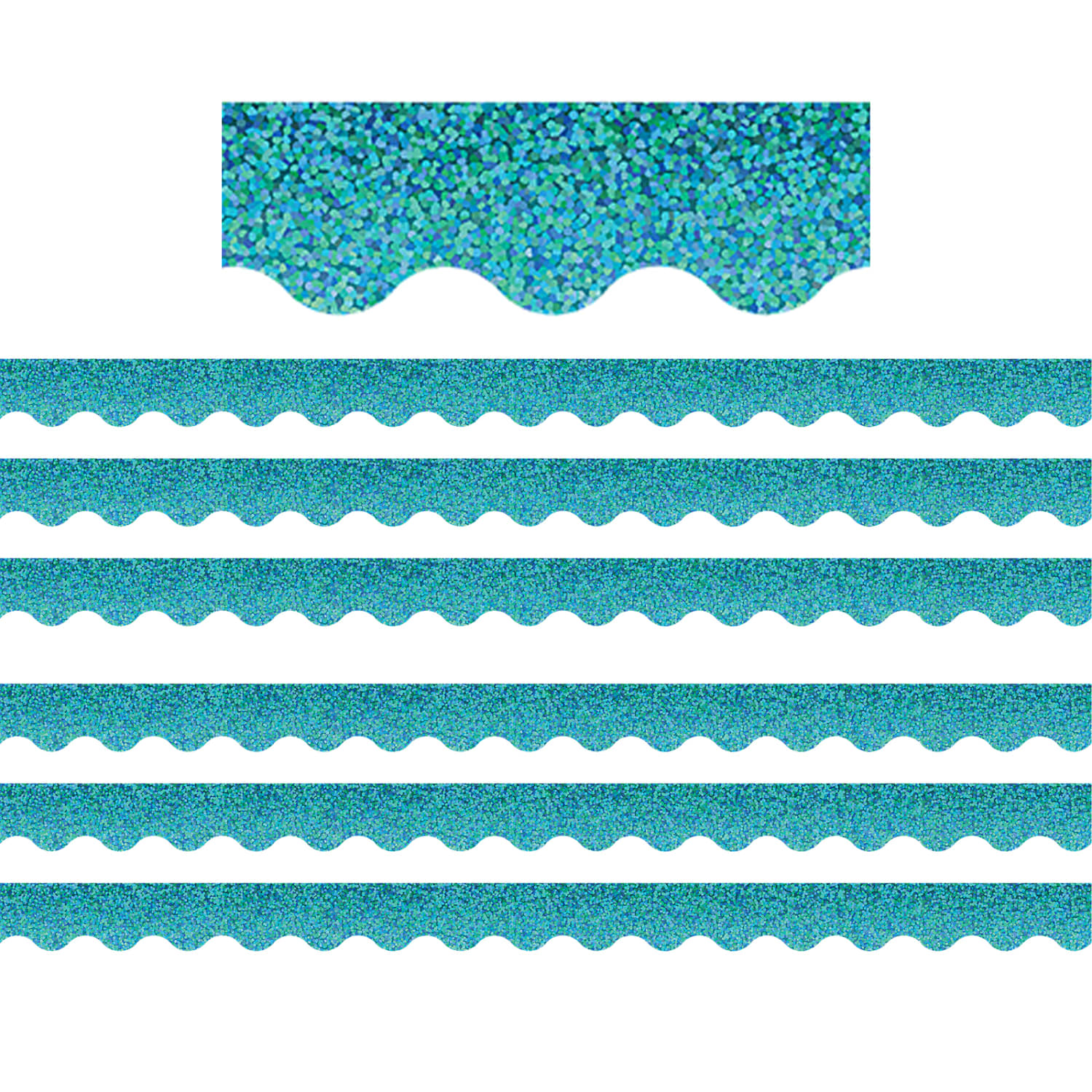 Teacher Created Resources Scalloped Border Trim Packs, 35', Teal Sparkle, Set Of 6 Packs