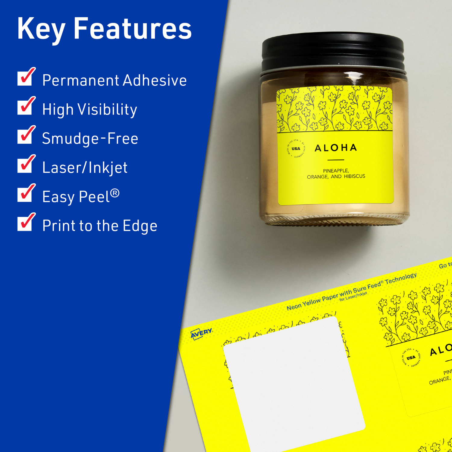 Avery Print-To-The-Edge Labels With Sure Feed Technology And Easy Peel Label Feature, 94101-NYP20, Square, 3in x 3in, Matte Neon Yellow, Pack of 120 - Image 3