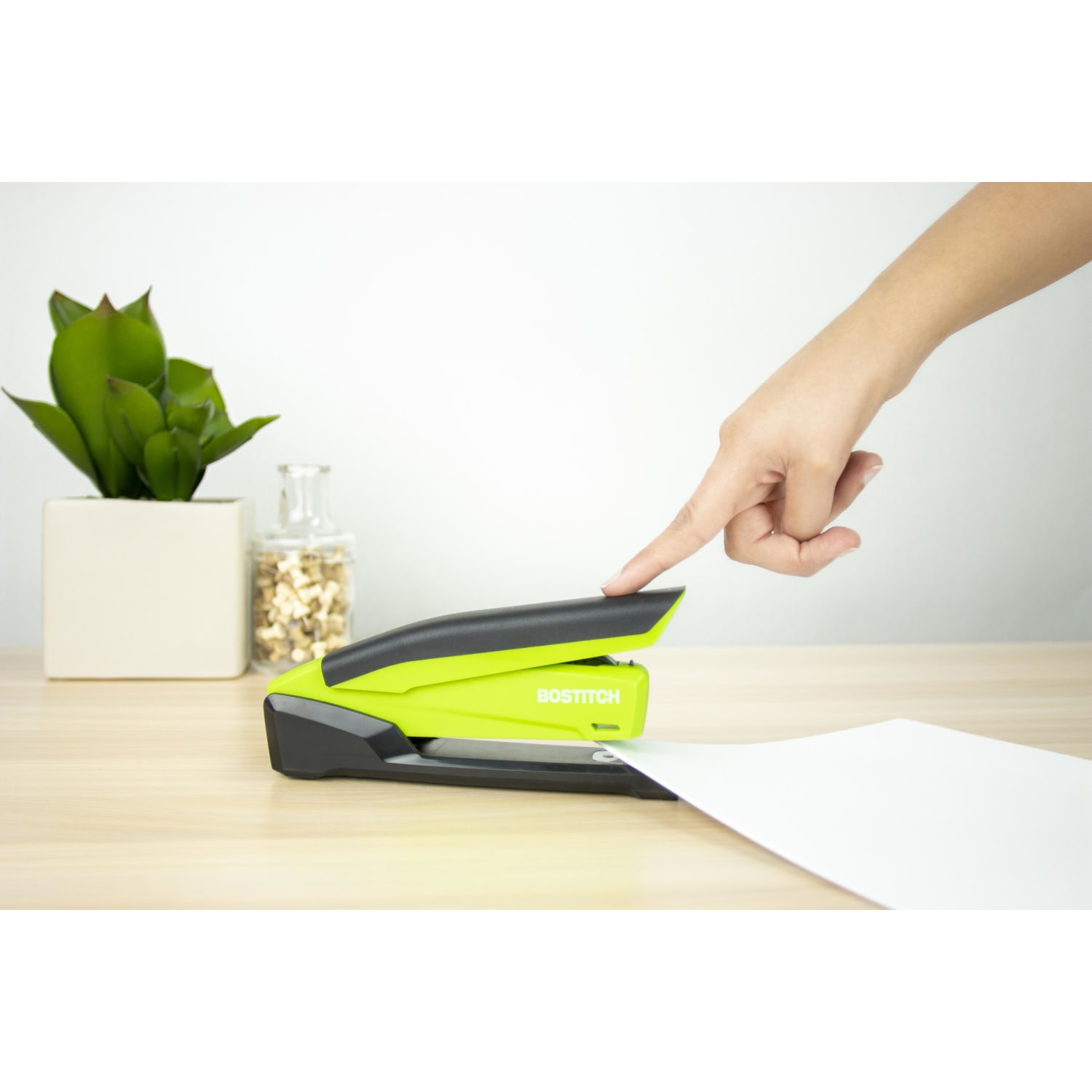 PaperPro InPower Spring-Powered Desktop Stapler With Antimicrobial Protection, 20-Sheet Capacity, Green - Image 4