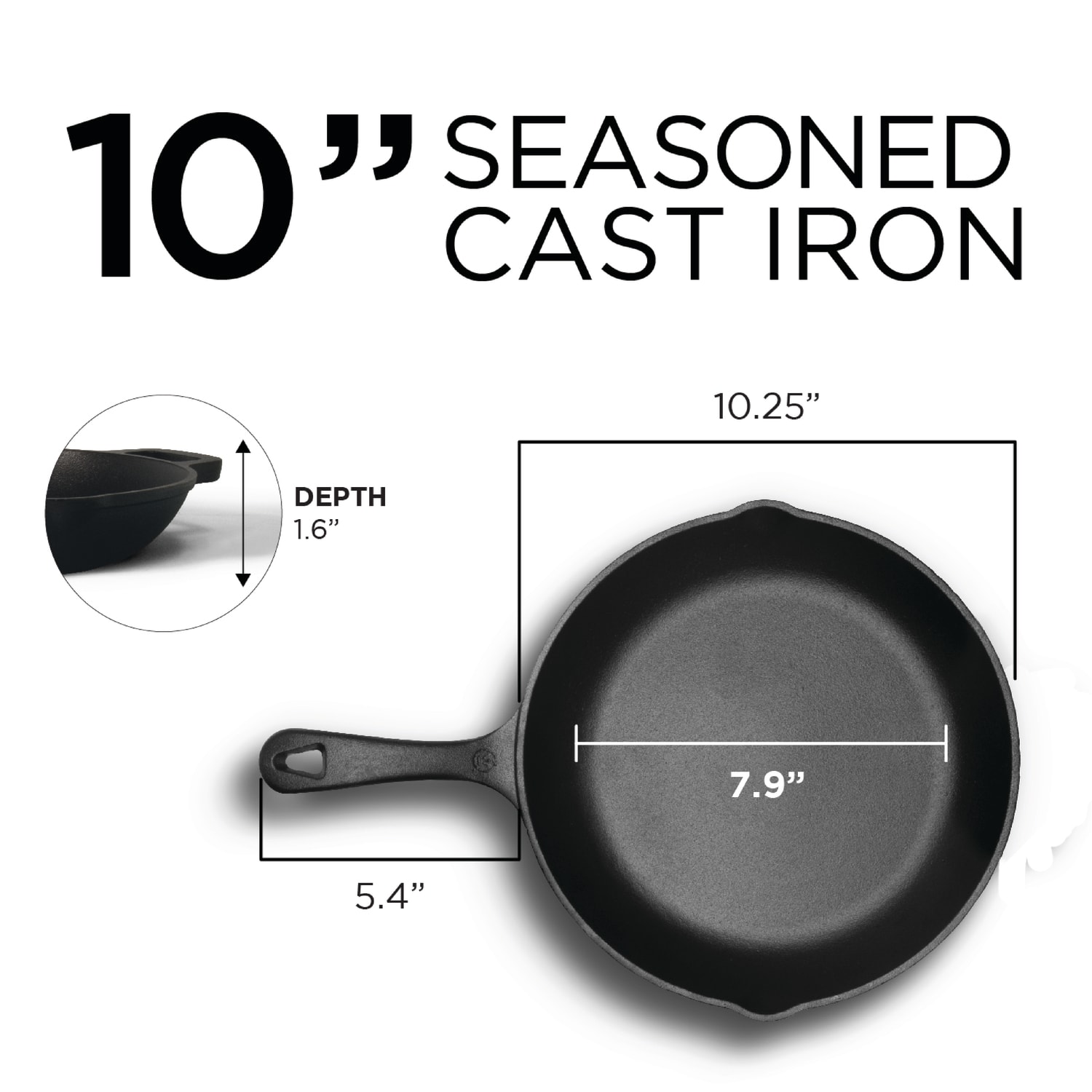 Commercial Chef Cast Iron Saute Skillet, 10in, Black - Image 3
