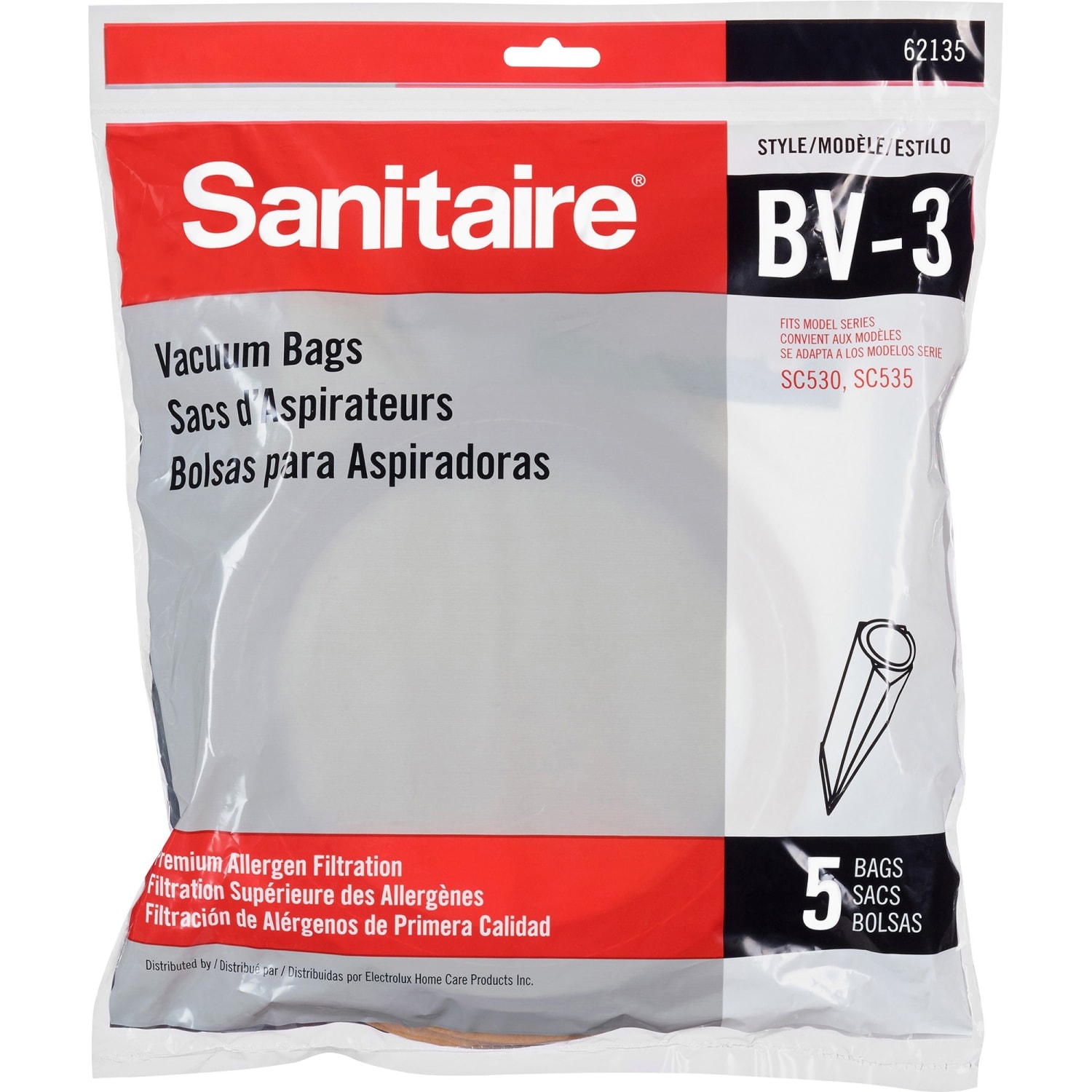 Sanitaire Replacement SC530 Series Vacuum Bags - 5 / Pack - Type BV-3 - Micro Allergen - White