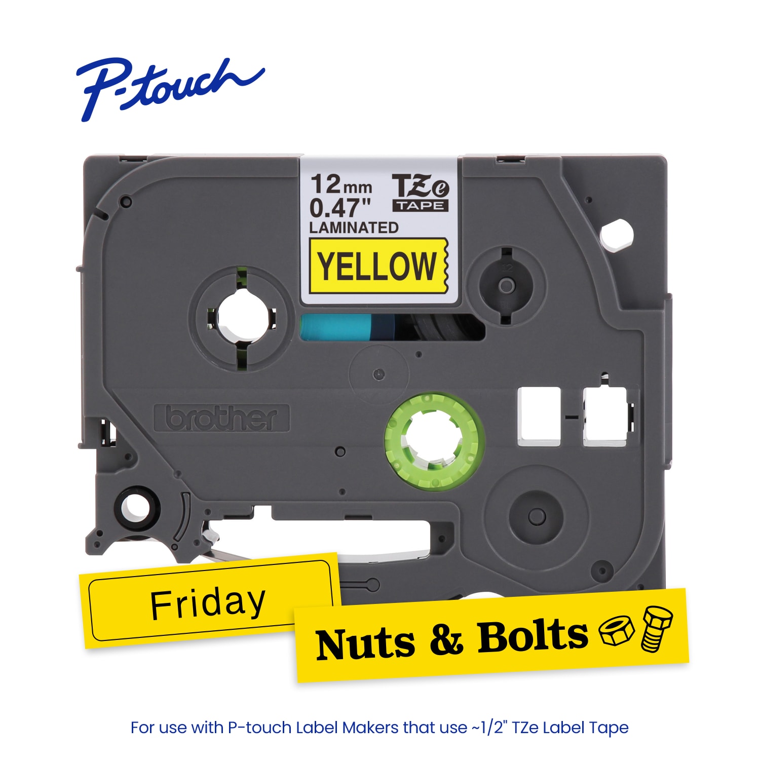 Brother P-touch TZe631, Laminated, 1/2in x 26.2 ft (12mm x 8m), Black on Yellow Label Tape - Image 3