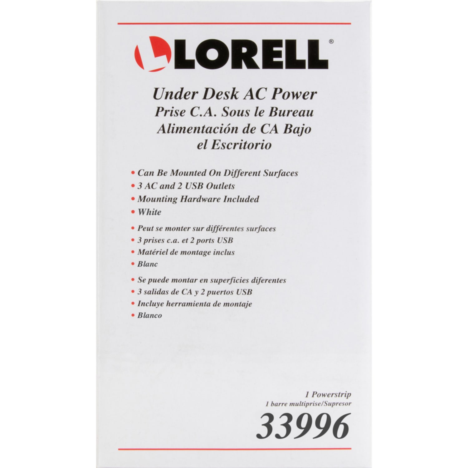 Lorell AC/USB Power Center, Underdesk Mount, White - Image 4