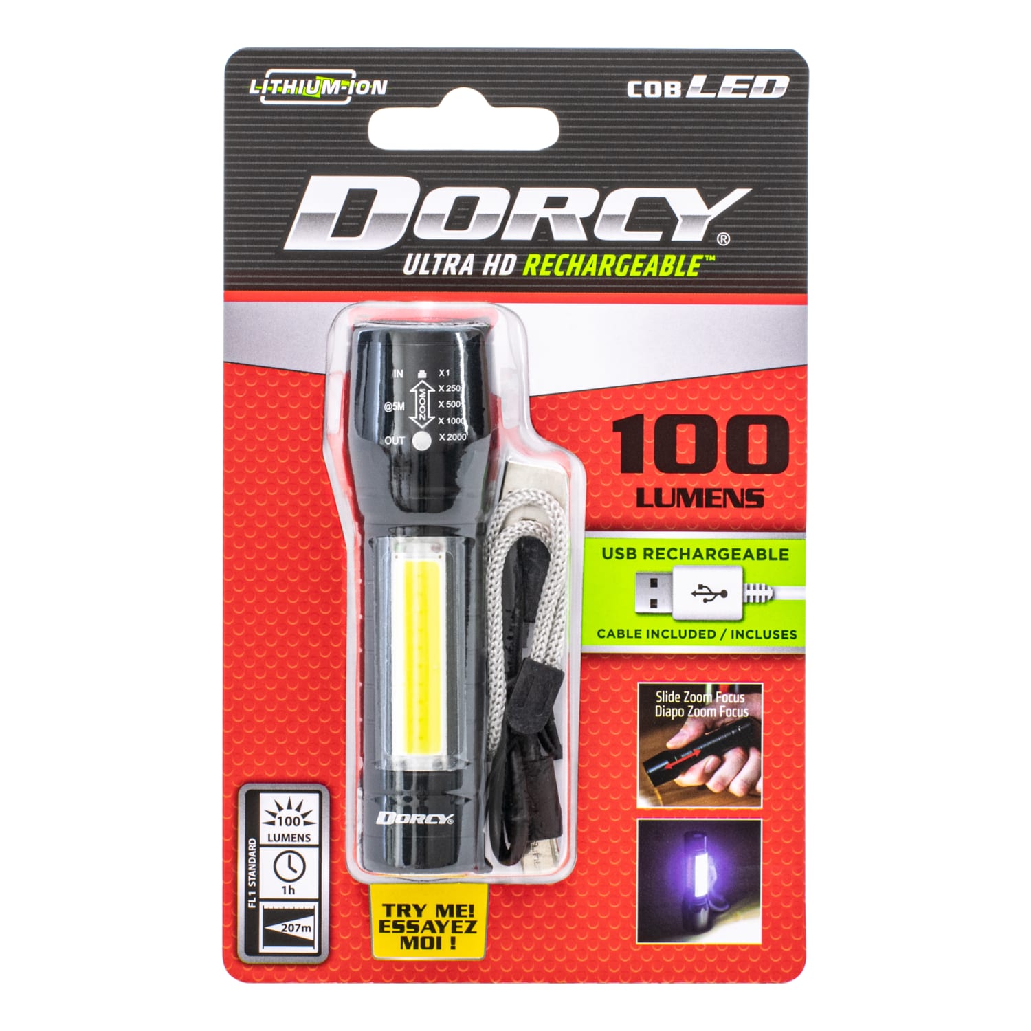 Dorcy Ultra HD 100W LED Rechargeable Aluminum Flashlight with Area Light, 1-1/2inH x 5inW x 1-7/16inD, Black - Image 4
