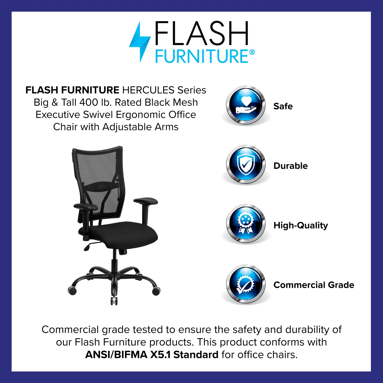 Flash Furniture HERCULES Ergonomic Mesh High-Back Big And Tall Swivel Chair With Adjustable Arms, Black - Image 5
