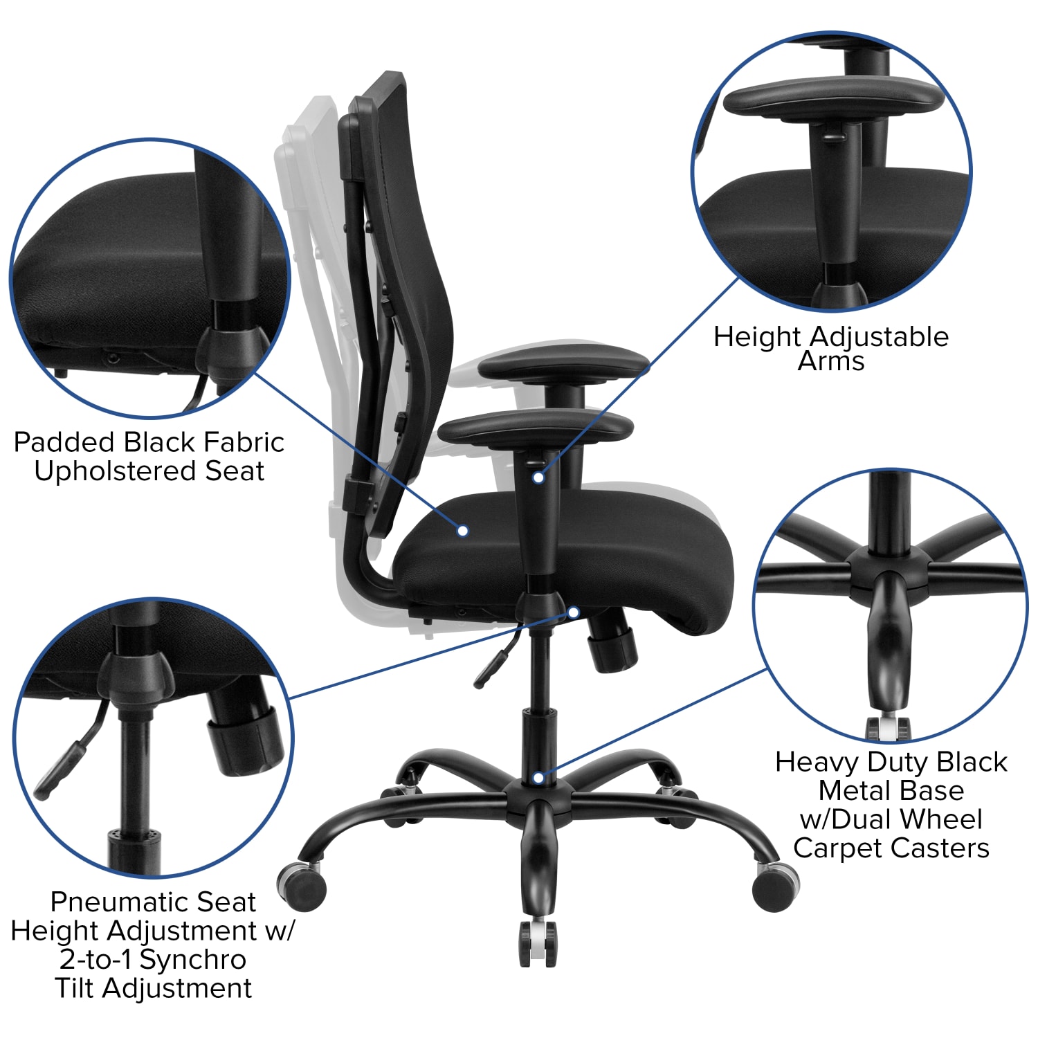 Flash Furniture HERCULES Ergonomic Mesh High-Back Big And Tall Swivel Chair With Adjustable Arms, Black - Image 7