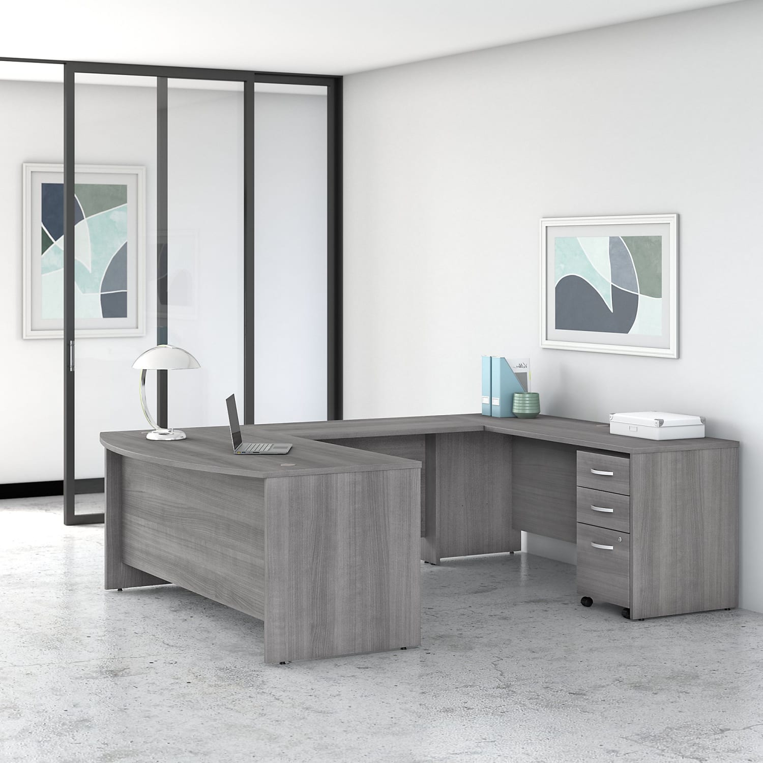 Bush Business Furniture 72inW Studio C U-Shaped Corner Desk With Mobile File Cabinet, Platinum Gray, Standard Delivery - Image 3