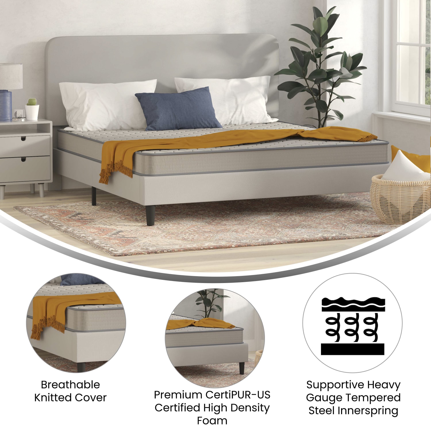 Flash Furniture Capri Comfortable Sleep CertiPUR-US Certified Spring Mattress, Full, 6inH x 54-1/4inW x 75-1/2inL, Gray - Image 5