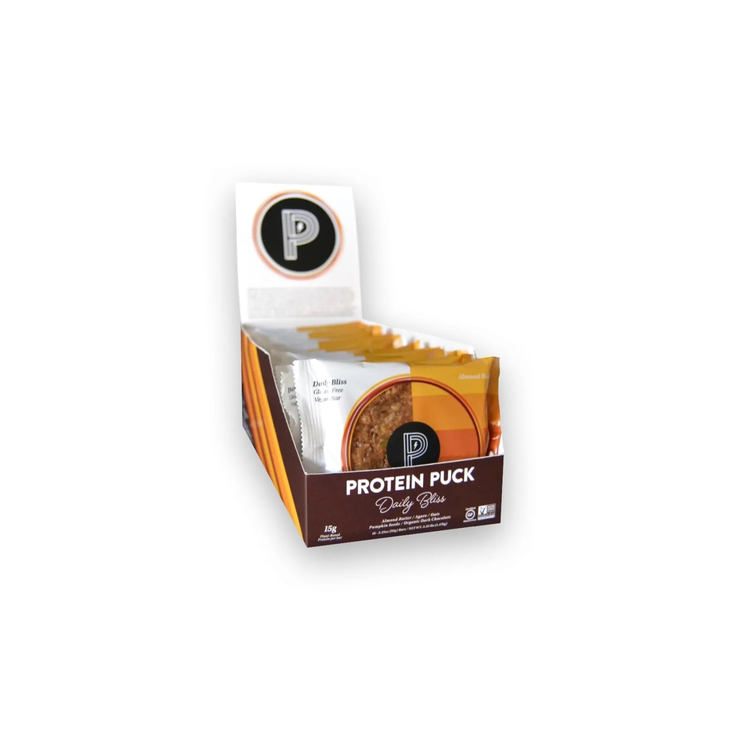 Protein Puck Almond Butter Dark Chocolate Protein Bars, 3.25 Oz., Box of 16 - Image 3