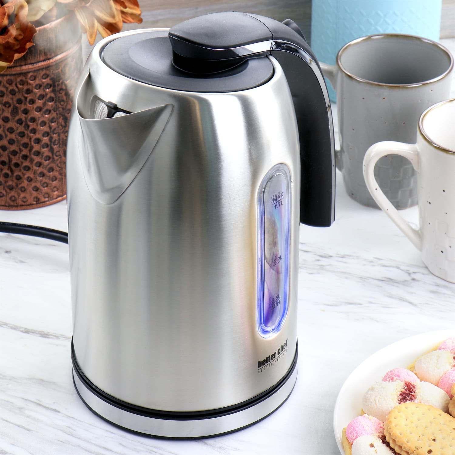 Better Chef 1.7-Liter Stainless Steel 360 deg. Cordless Electric Kettle, Silver - Image 4