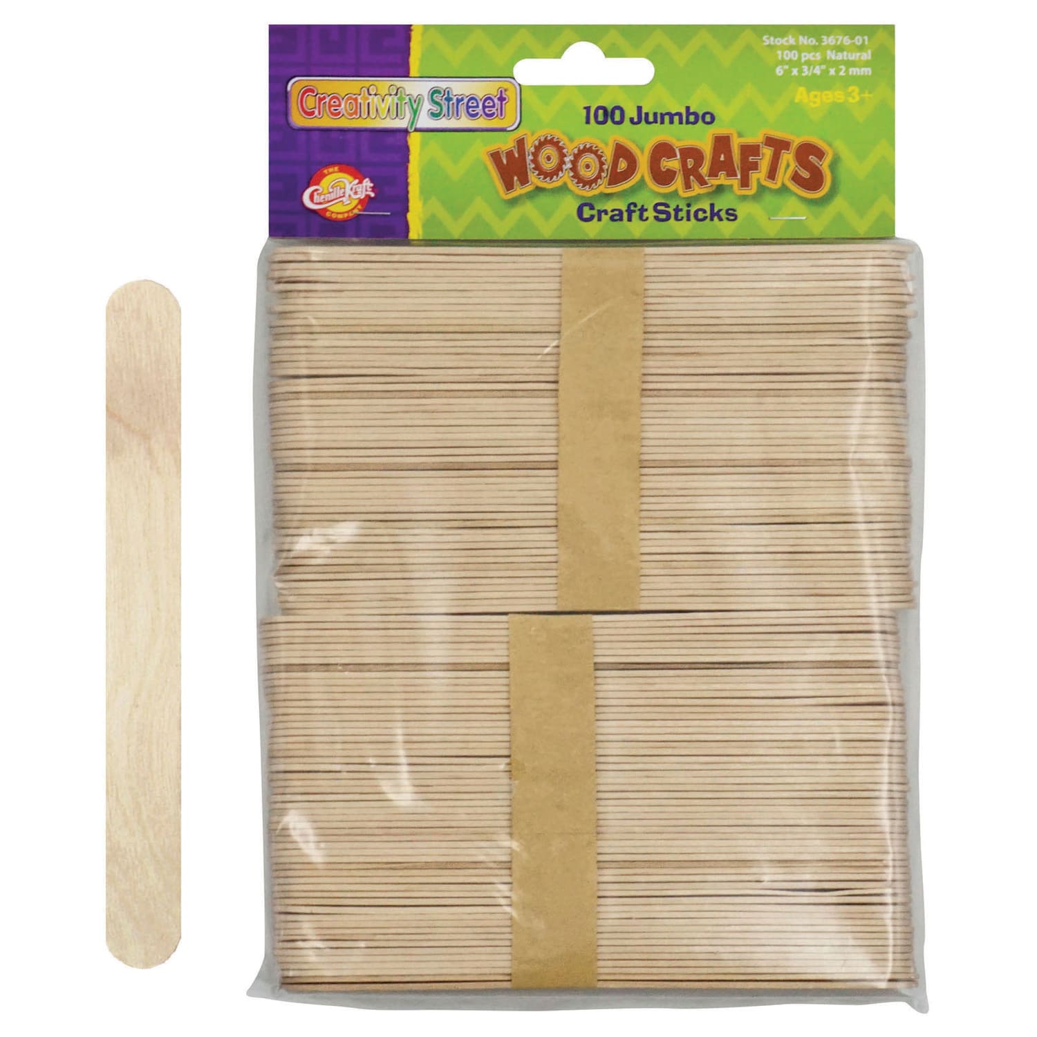 Creativity Street Jumbo Craft Sticks, 6in x 3/4in, Natural Wood, 100 Sticks Per Pack, Pack Of 12 Packs - Image 3