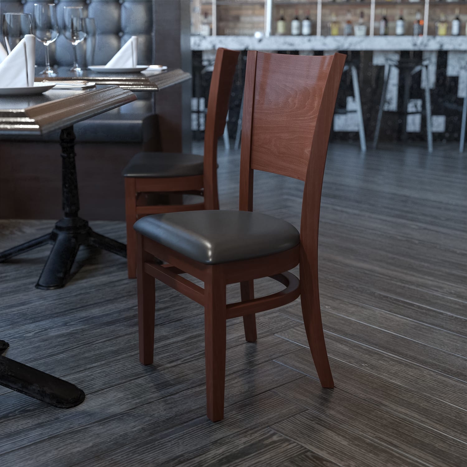 Flash Furniture Solid Back Wood Restaurant Accent Chair, Black Seat/Walnut Frame