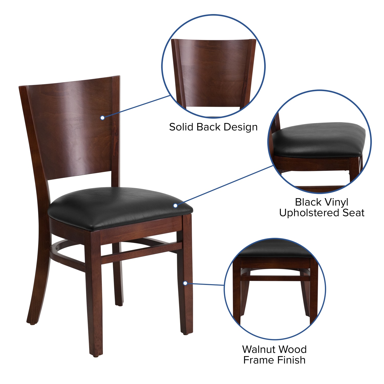 Flash Furniture Solid Back Wood Restaurant Accent Chair, Black Seat/Walnut Frame - Image 5