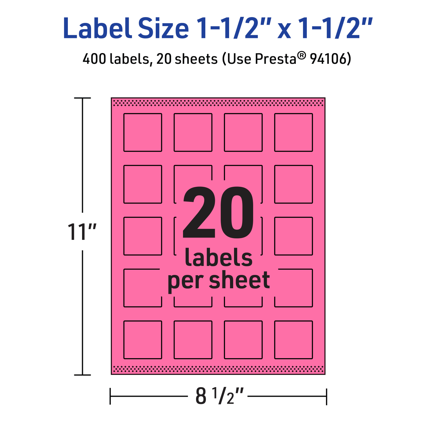 Avery Print-To-The-Edge Labels With Sure Feed Technology And Easy Peel, 94106-BPP20, Square, 1-1/2in x 1-1/2in, Matte Bright Pink, Pack of 400 - Image 6