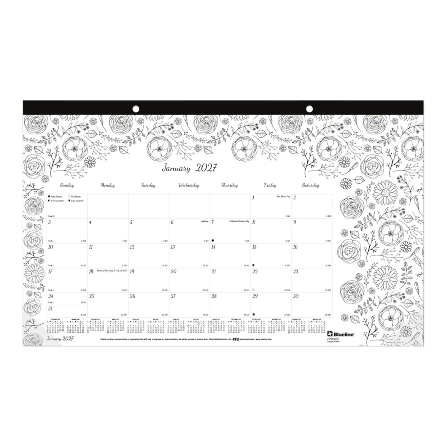 2027 Blueline DoodlePlan Monthly Desk Pad Coloring Calendar, 17-3/4in x 10-7/8in, January To December, C2917001, Total Qty 1 - Image 3